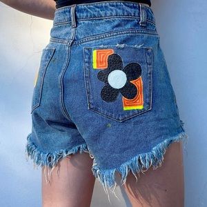 Hand painted jean shorts cut-off high waisted